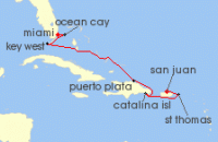 Cruise itinerary map for Explora Journeys 7 Night A Journey Across the Caribbean’s Colourful Heart (138366)
