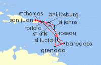 Cruise itinerary map for Princess Cruises 14 Night Southern Caribbean Adventurer (121903)