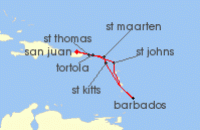 Cruise itinerary map for Norwegian Cruise Line 7 Night Caribbean Round-Trip San Juan: St. Thomas & Tortola (138291)