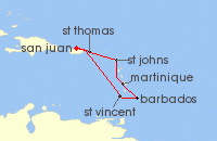 Cruise itinerary map for Celebrity Cruises 7 Night Southern Caribbean (141746)