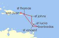 Cruise itinerary map for Celebrity Cruises 7 Night Southern Caribbean (141752)