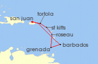 Cruise itinerary map for Princess Cruises 7 Night Southern Caribbean with Barbados and Tortola (121892)