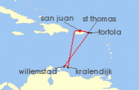 Cruise itinerary map for Norwegian Cruise Line 7 Night Caribbean Round-trip San Juan: Curacao & St. Thomas (137289)