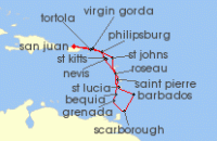 Cruise itinerary map for Azamara Cruises 14 Night Cruise Eastern Caribbean Cruise: Antigua, Grenada & Saint Lucia (130081)