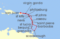 Cruise itinerary map for Azamara Cruises 13 Night Cruise Caribbean Cruise: San Juan, Antigua & St. Lucia (130082)