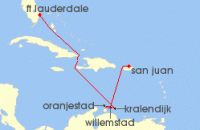 Cruise itinerary map for Princess Cruises 7 Night Southern Caribbean with ABC Islands (141200)