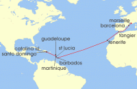 Cruise itinerary map for Costa Cruises 18 Night Transoceanic from Santo Domingo (129634)