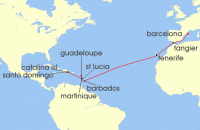 Cruise itinerary map for Costa Cruises 17 Night Transoceanic from Santo Domingo (129658)