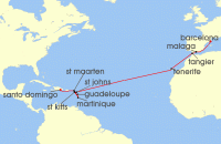 Cruise itinerary map for Costa Cruises 18 Night Ocean Cruises from Santo Domingo (137012)