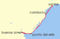 Cruise itinerary map for MSC Cruises 7 Night South America (130770)