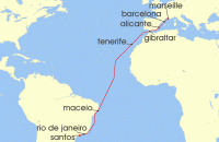 Cruise itinerary map for MSC Cruises 16 Night MSC Grand Voyages (130844)