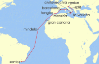 Cruise itinerary map for MSC Cruises 21 Night MSC Grand Voyages (131083)