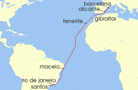Cruise itinerary map for MSC Cruises 15 Night MSC Grand Voyages (134070)