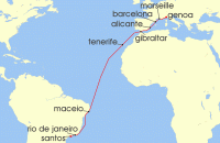 Cruise itinerary map for MSC Cruises 17 Night MSC Grand Voyages (134065)
