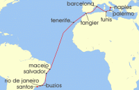 Cruise itinerary map for MSC Cruises 21 Night MSC Grand Voyages (139865)