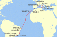 Cruise itinerary map for MSC Cruises 23 Night MSC Grand Voyages (139808)