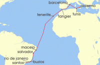 Cruise itinerary map for MSC Cruises 20 Night MSC Grand Voyages (139863)