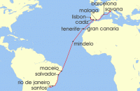 Cruise itinerary map for Costa Cruises 21 Night Ocean Cruises from Savona (138850)