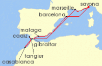 Cruise itinerary map for Costa Cruises 10 Night Western Mediterranean from Savona (115788)