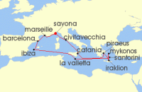 Cruise itinerary map for Costa Cruises 14 Night Eastern Mediterranean from Savona (128477)