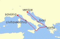 Cruise itinerary map for Costa Cruises 5 Night Mediterranean from Savona (131112)