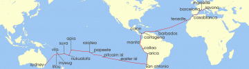 Cruise itinerary map for Costa Cruises 58 Night World Tour from Savona (135443)