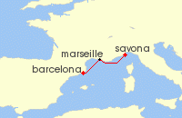 Cruise itinerary map for Costa Cruises 2 Night Mediterranean from Savona (131572)