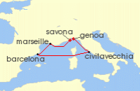 Cruise itinerary map for Costa Cruises 5 Night Mini Cruises from Savona (137434)
