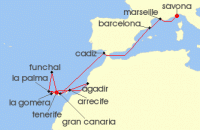 Cruise itinerary map for Costa Cruises 16 Night Canary Island from Savona (133658)