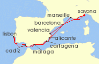 Cruise itinerary map for Costa Cruises 11 Night Western Mediterranean from Savona (138845)