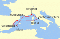 Cruise itinerary map for Costa Cruises 7 Night Mediterranean from Savona (132706)