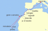 Cruise itinerary map for Phoenix Reisen 16 Nacht Kanaren & Kapverden (141459)
