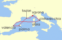 Cruise itinerary map for Costa Cruises 7 Night Mediterranean from Savona (132680)