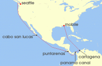Cruise itinerary map for Carnival Cruises 16 Night Panama Canal (129469)