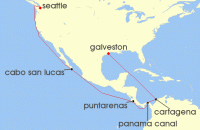 Cruise itinerary map for Carnival Cruises 16 Night Panama Canal (126009)