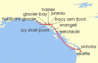 Cruise itinerary map for Cunard Line 12 Night Alaska (130056)