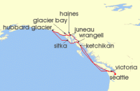 Cruise itinerary map for Cunard Line 11 Night Alaska (130045)