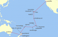 Cruise itinerary map for Holland America Line 34 Night Legendary South Pacific Crossing: Seattle To Sydney (129925)