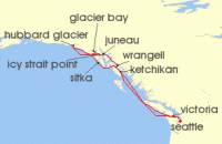 Cruise itinerary map for Cunard Line 11 Night Alaska (130058)