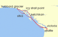 Cruise itinerary map for Virgin Voyages 9 Night Alaska: Glaciers & More (127766)