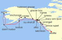 Cruise itinerary map for Holland America Line 28 Night Legendary Alaska Arctic Circle Solstice (137678)