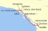 Cruise itinerary map for Princess Cruises 10 Night Inside Passage (Seattle to Vancouver) (137196)
