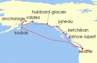 Cruise itinerary map for Holland America Line 14 Night Great Alaska Explorer (137679)