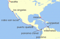 Cruise itinerary map for Cunard Line 21 Night Seattle To Miami (130049)
