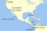 Cruise itinerary map for MSC Cruises 19 Night Panama Canal (132655)