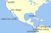 Cruise itinerary map for Silversea Cruises 20 Night Seattle (Washington) To Miami, Fl (127649)