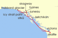 Cruise itinerary map for Virgin Voyages 12 Night Alaska: Glaciers & More (141070)