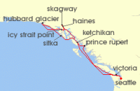 Cruise itinerary map for Virgin Voyages 12 Night Inside Passage Alaska & Canadian Coasts (127765)
