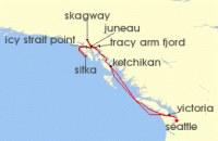 Cruise itinerary map for Norwegian Cruise Line 9 Night Alaska Round-trip Seattle: Skagway & Juneau (140649)