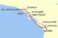 Cruise itinerary map for Oceania Cruises 10 Night Alaska Discoverer Seattle to Vancouver (126267)